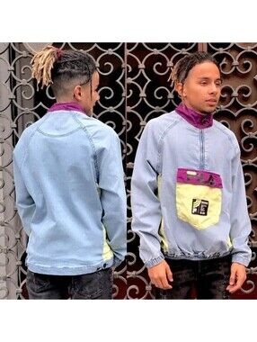 Men's Fila Sandblast | Lime Green Pullover Denim Jacket NWT